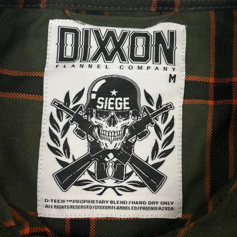 Dixxon Flannel Co Siege Snap Shirt Womens M Olive Green Orange Plaid D-Tech - Picture 4 of 11
